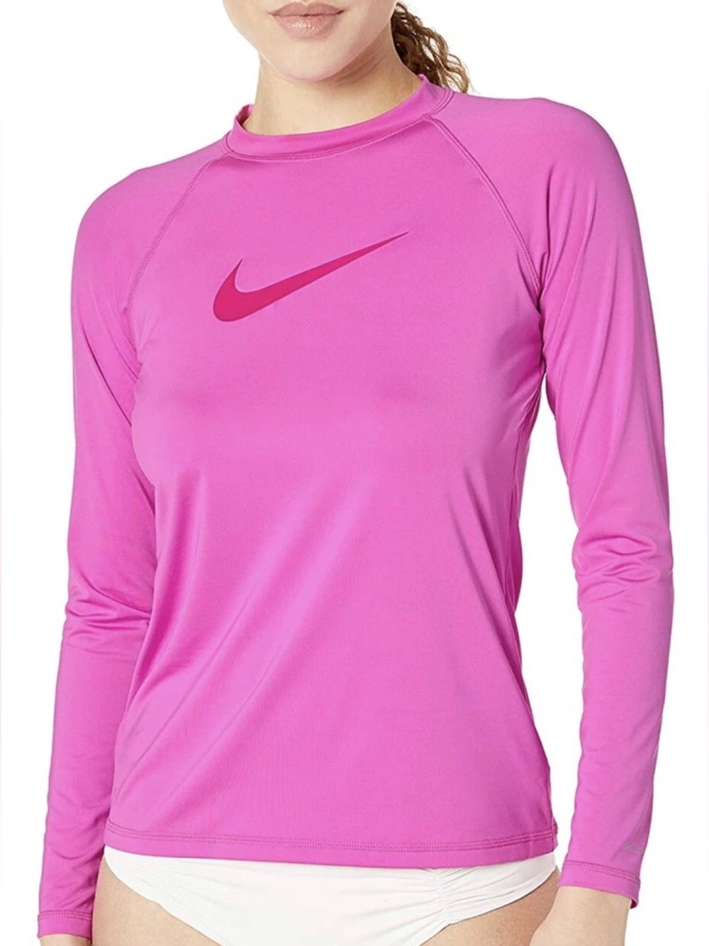 🩷 Nike Swim Dri-fit UPF 40 Women’s Hot Pink Long-Sleeve Top Surf Rashguard Golf - Picture 3 of 14